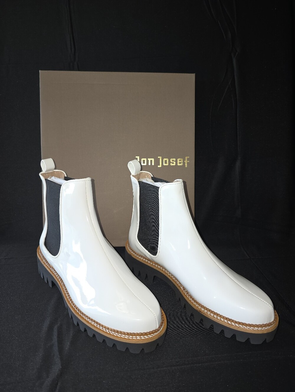 Jon Josef (Gia White Patent) White Patent Chelsea Boots for Women